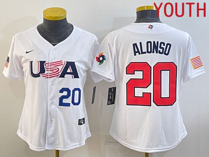 Youth 2023 World Cub USA #20 Alonso White MLB Jersey1